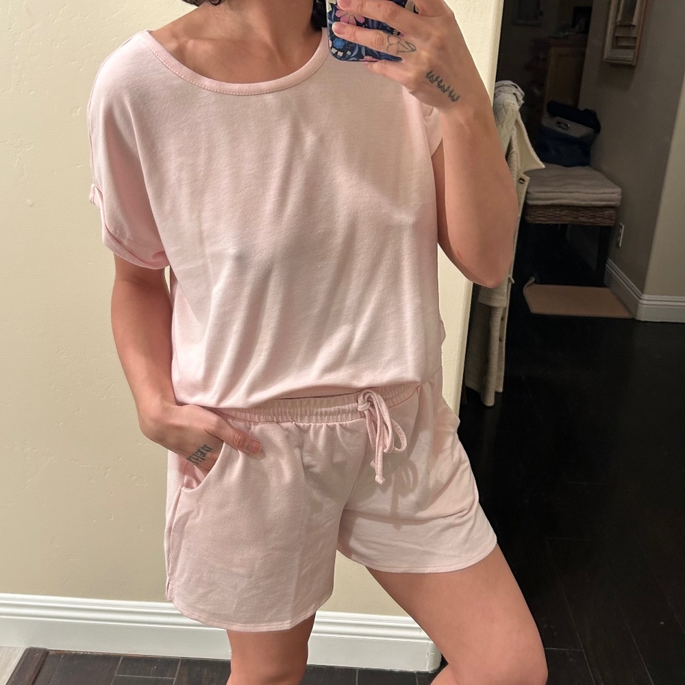 Lucky Brand Pink Lounge Pajama Set Short Sleeve Top & Shorts Size Medium